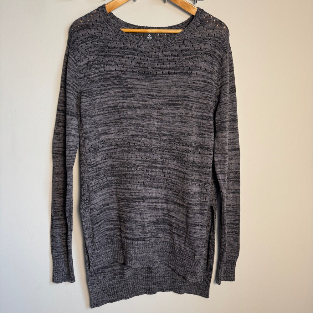 Firefly‎ Womens Long Sleeve Knit Sweater Marled Gray Large High Low Side Slits